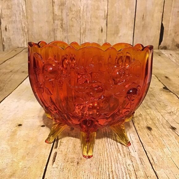 Fenton Amber Cabbage Rose Vase - Picture 1 of 7